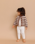 Rib Knit Stripe Cardigan, Tan Kid