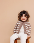 Rib Knit Stripe Cardigan, Tan Kid