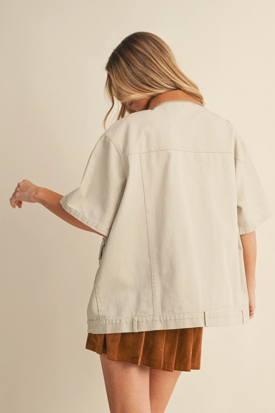 Denim Shortsleeve Jacket with Contrast Collar