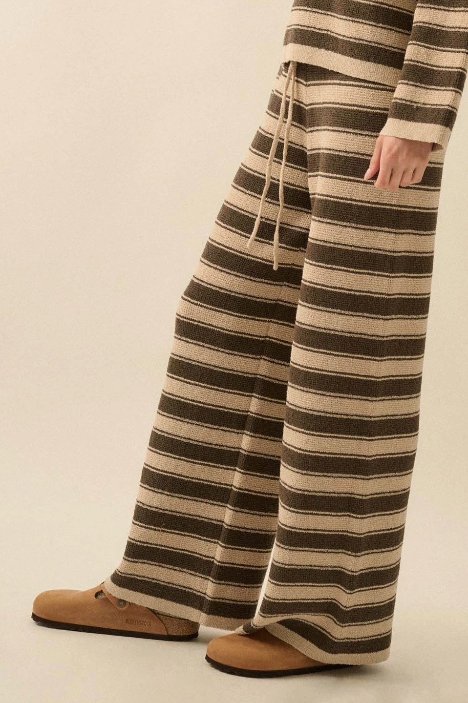 Striped Knit Drawstring Sweater Pants