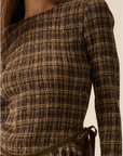 Plaid Long-Sleeve Smocked Drop-Waist Midi Dress