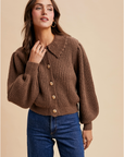 Mocha Chunky Collar Knitted Cardigan