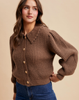 Mocha Chunky Collar Knitted Cardigan