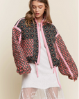 Floral Pattern Solid Color Taped Padded Jacket