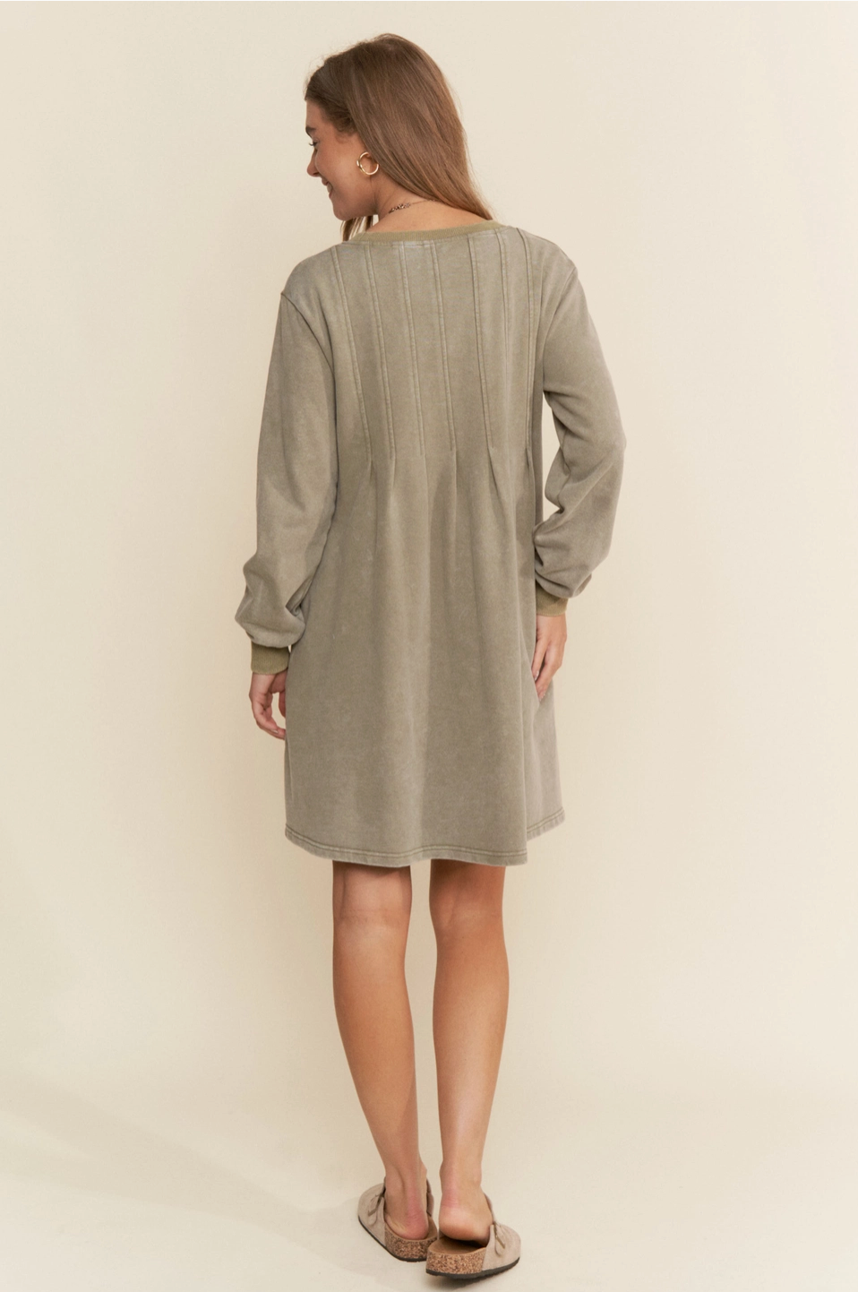 Pleated Long Sleeve Sweater Dress