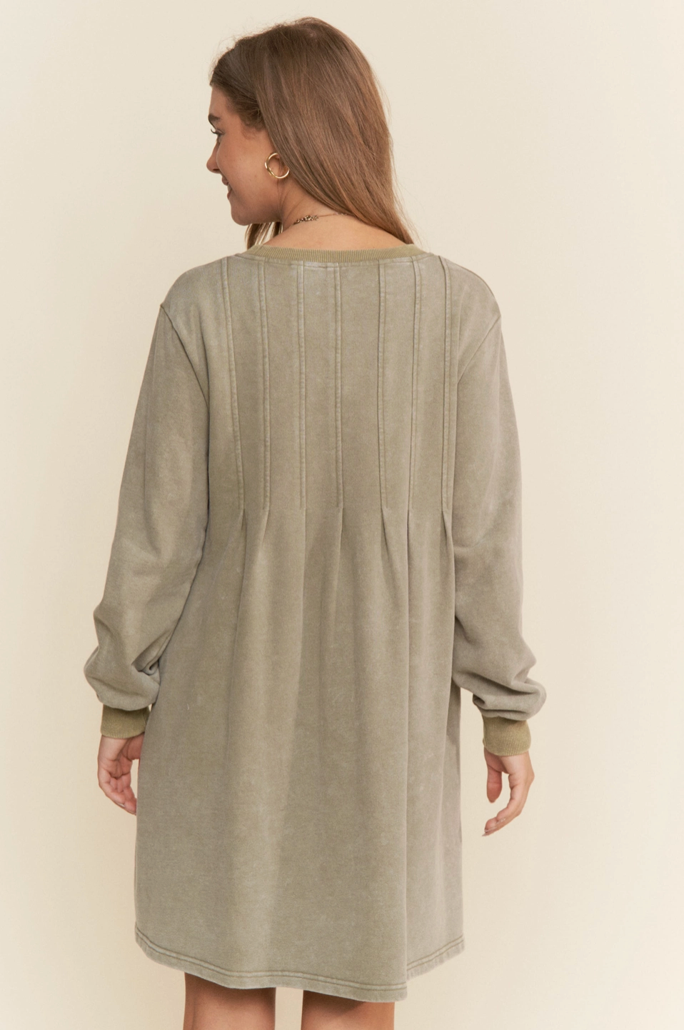 Pleated Long Sleeve Sweater Dress
