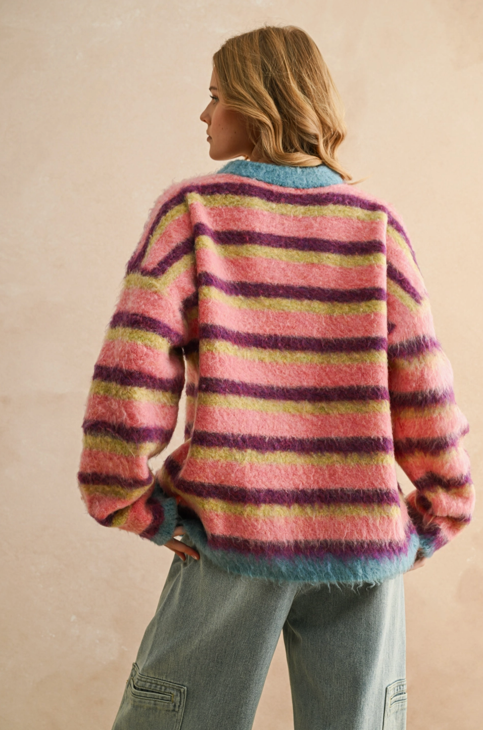 Multi Color Brushed Effect Sweater Top