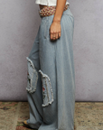Floral Embroidery Dual Welt Pocket Pants