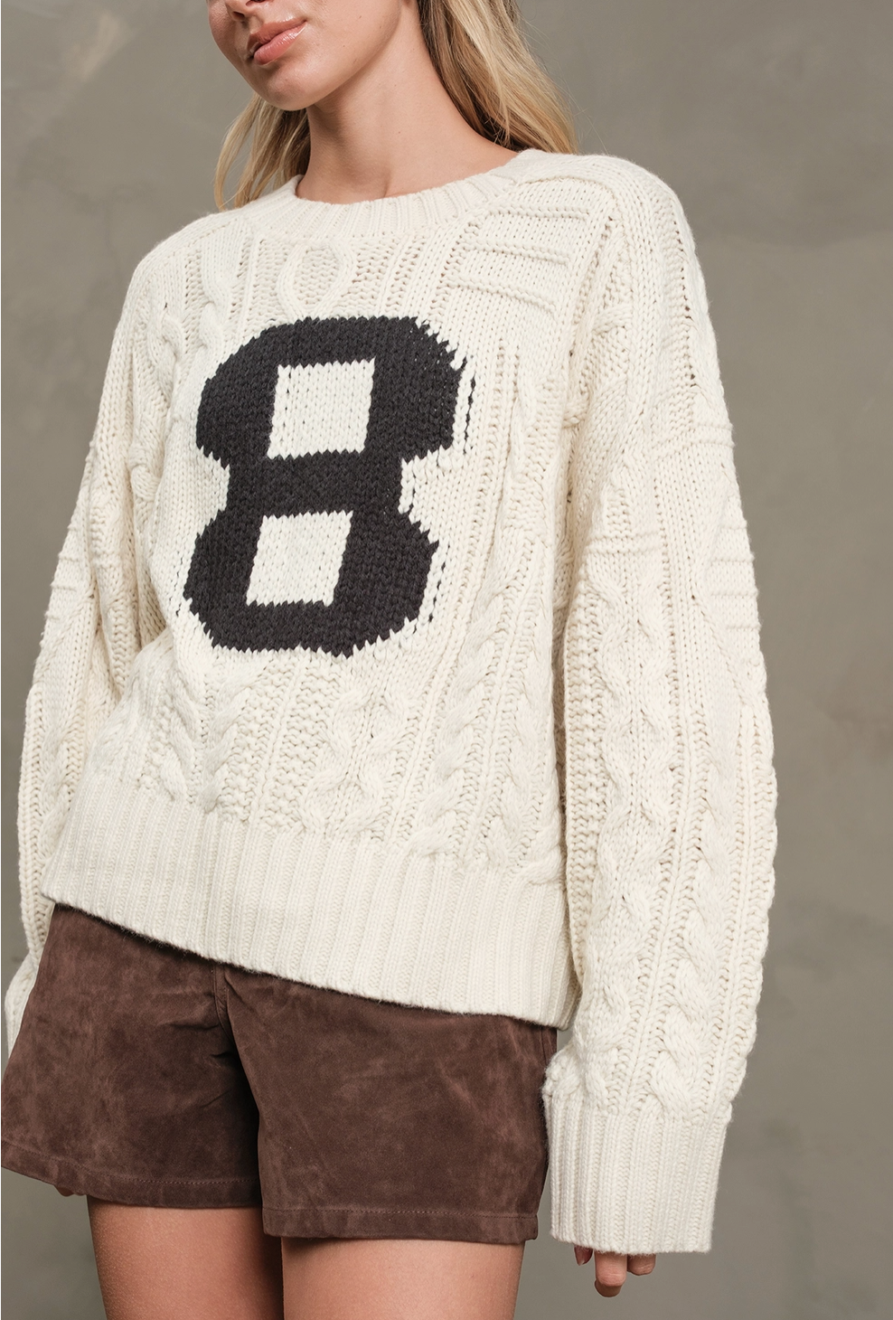 Cable Knit Varsity Sweater