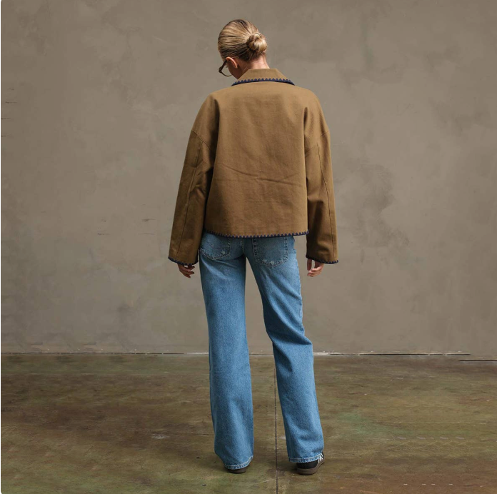 The Ollie Contrast Stitch Jacket - OLIVE