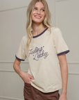 Feeling Lucky Embroidered Ringer Tee