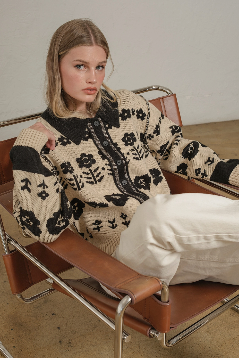 Floral Jacquard Knit Cardigan