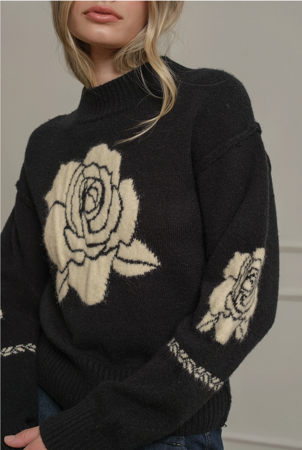 Rose Jacquard Knit Sweater
