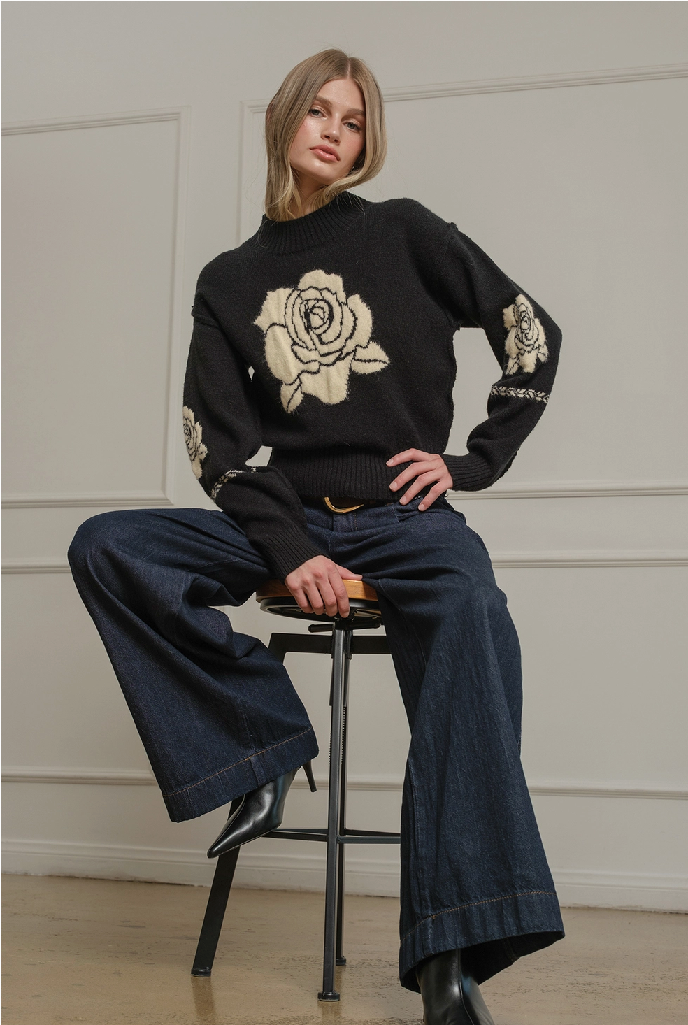 Rose Jacquard Knit Sweater