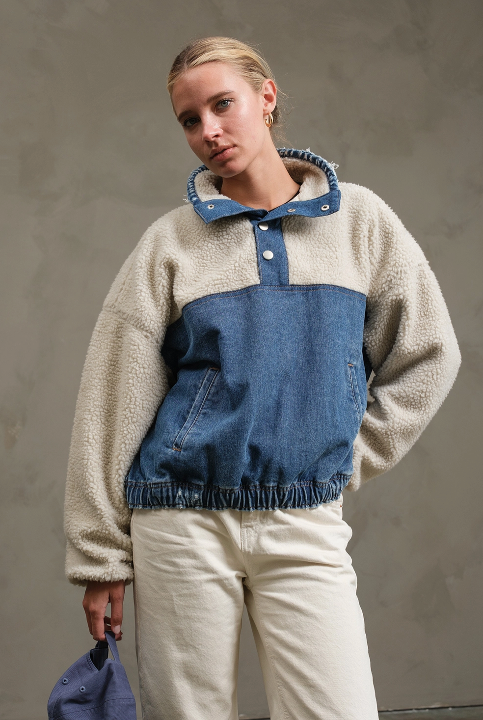 Teddy Denim Snap-Up Jacket