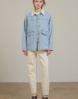 Contrast Collar Light Wash Denim Jacket