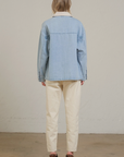 Contrast Collar Light Wash Denim Jacket