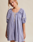 PRE ORDER - Lana Blue Striped Puff Sleeve Romper