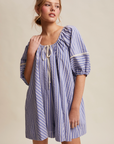 PRE ORDER - Lana Blue Striped Puff Sleeve Romper