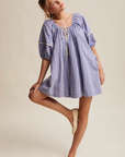 PRE ORDER - Lana Blue Striped Puff Sleeve Romper