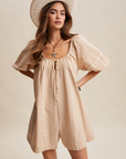 Pre Order Sara Taupe Striped Puff Sleeve Romper