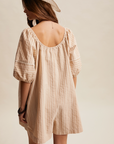 Pre Order Sara Taupe Striped Puff Sleeve Romper