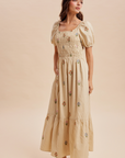 Pre Order Gingham Embroidered Smocked Maxi Dress