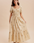Pre Order Gingham Embroidered Smocked Maxi Dress