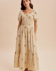 Pre Order Gingham Embroidered Smocked Maxi Dress
