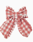 Gingham Ruffle Long Bow Clip