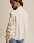 Lace Ruffle Sleeve Pintuck Blouse