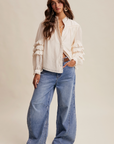 Lace Ruffle Sleeve Pintuck Blouse