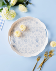 Round Scalloped Floral Bamboo Tray