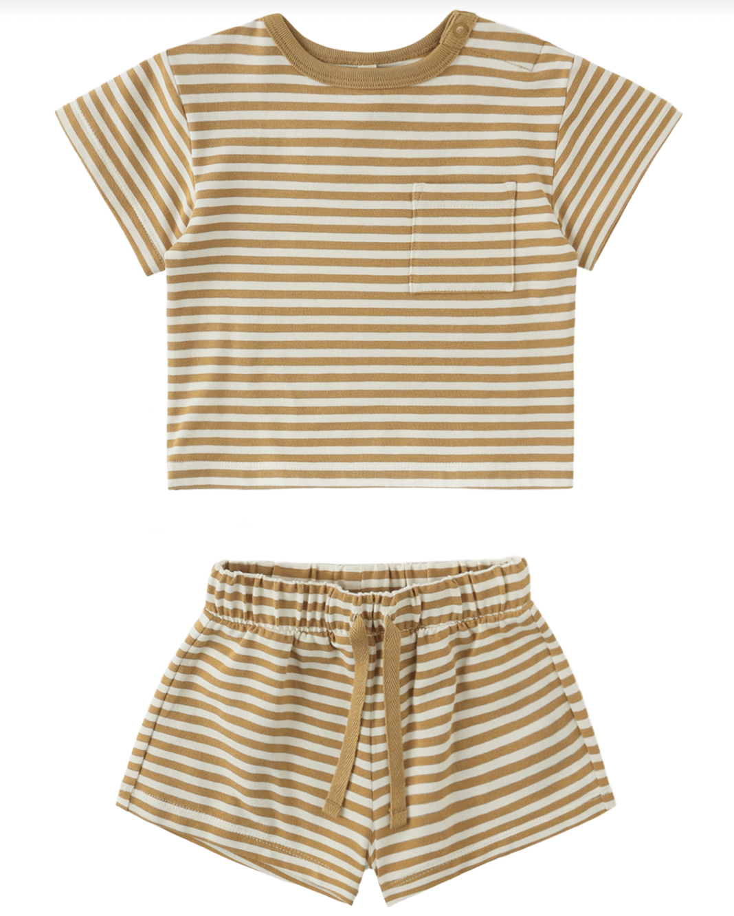BOXY POCKET TEE + SHORT SET HONEY STRIPE, Quincy Mae