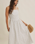 Modern Summer Heritage Basque Waist Halter Neck Stripe Midi