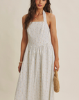 Modern Summer Heritage Basque Waist Halter Neck Stripe Midi