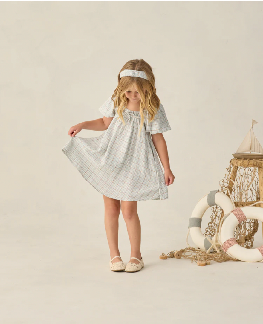 Sabrina Mini Dress Light Blue Plaid, Rylee + Cru