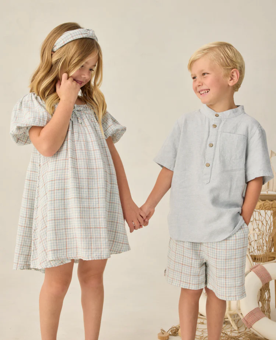 Sabrina Mini Dress Light Blue Plaid, Rylee + Cru