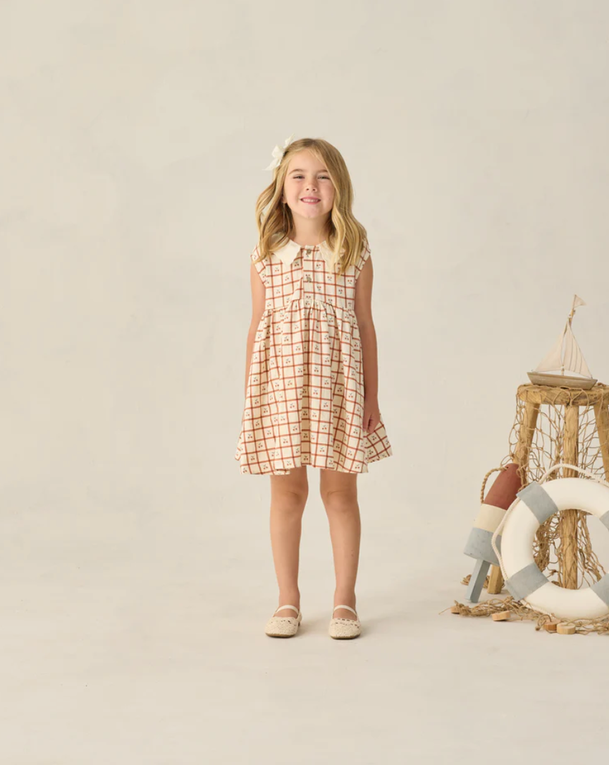 Collared Babydoll Dress Cherry Check, Rylee + Cru