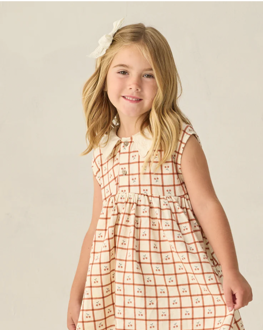 Collared Babydoll Dress Cherry Check, Rylee + Cru