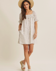 Botanical Pintuck Ruffled Mini Dress