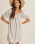 Botanical Pintuck Ruffled Mini Dress