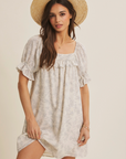 Botanical Pintuck Ruffled Mini Dress