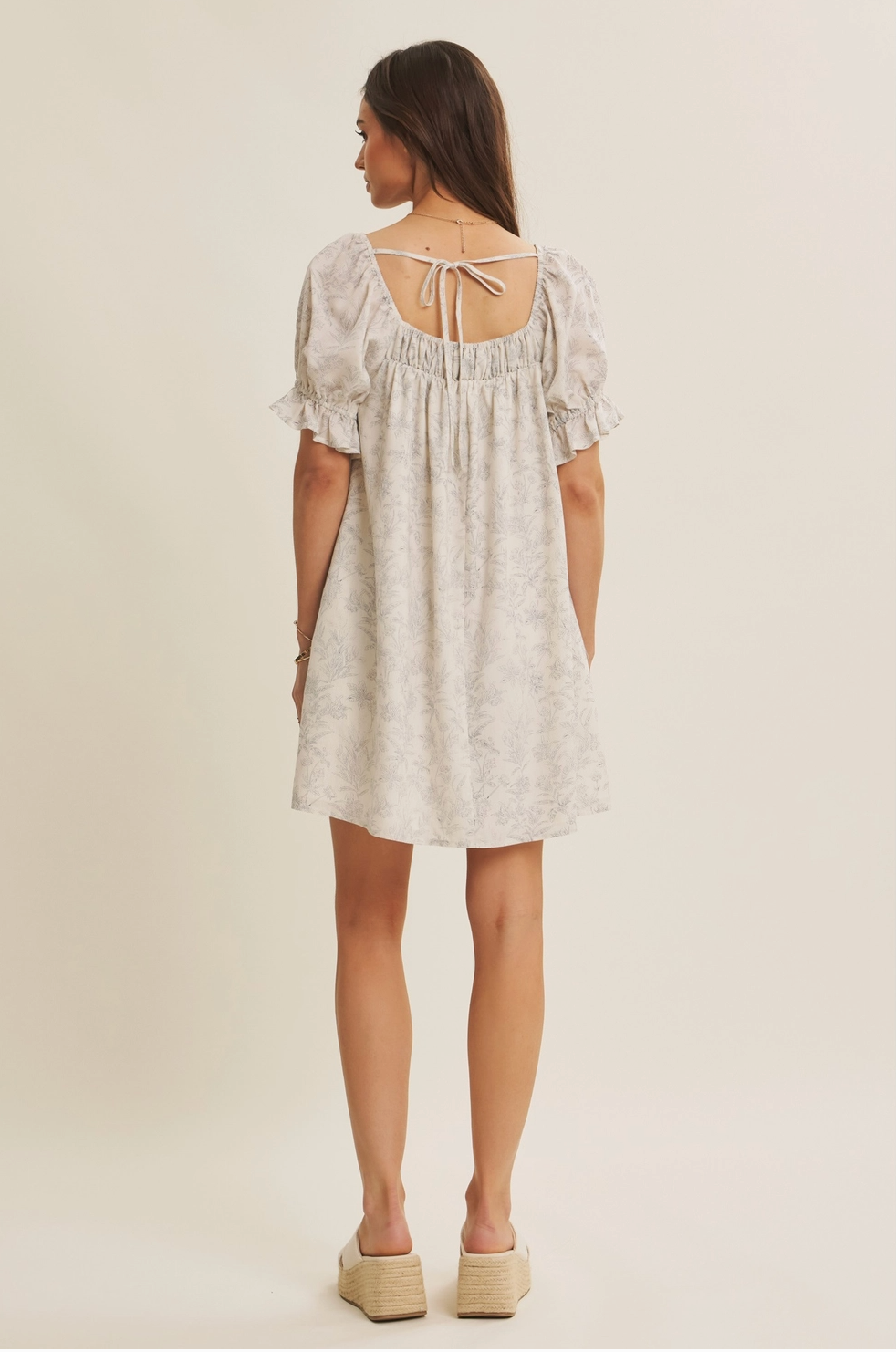 Botanical Pintuck Ruffled Mini Dress