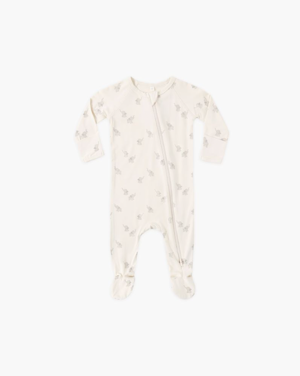 Bamboo Zip Footie || Elephants, Quincy Mae