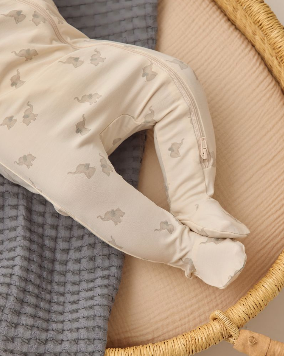 Bamboo Zip Footie || Elephants, Quincy Mae
