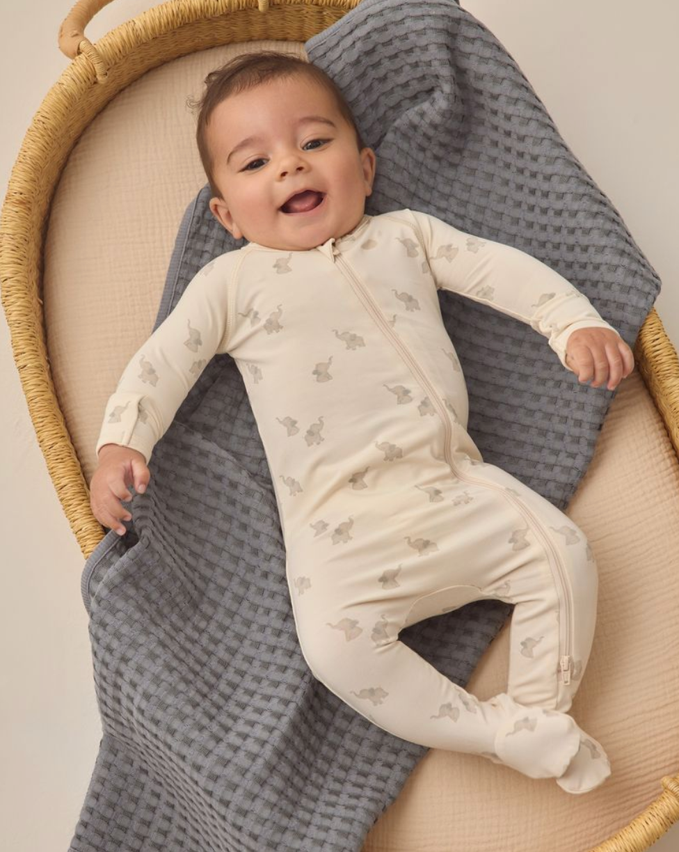 Bamboo Zip Footie || Elephants, Quincy Mae