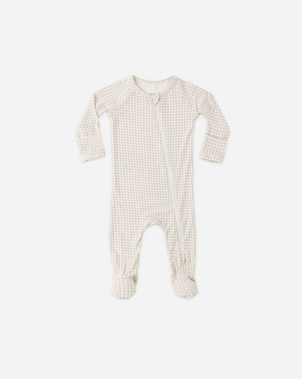 Bamboo Zip Footie || Oat Gingham, Quincy Mae
