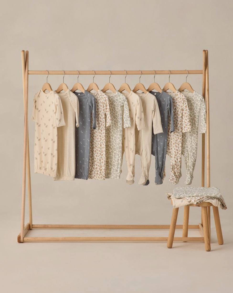 Bamboo Zip Footie || Oat Gingham, Quincy Mae