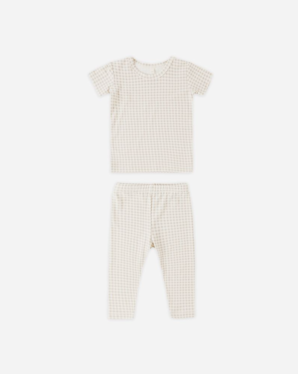 Bamboo Short Sleeve Pajama Set || Oat Gingham, Quincy Mae